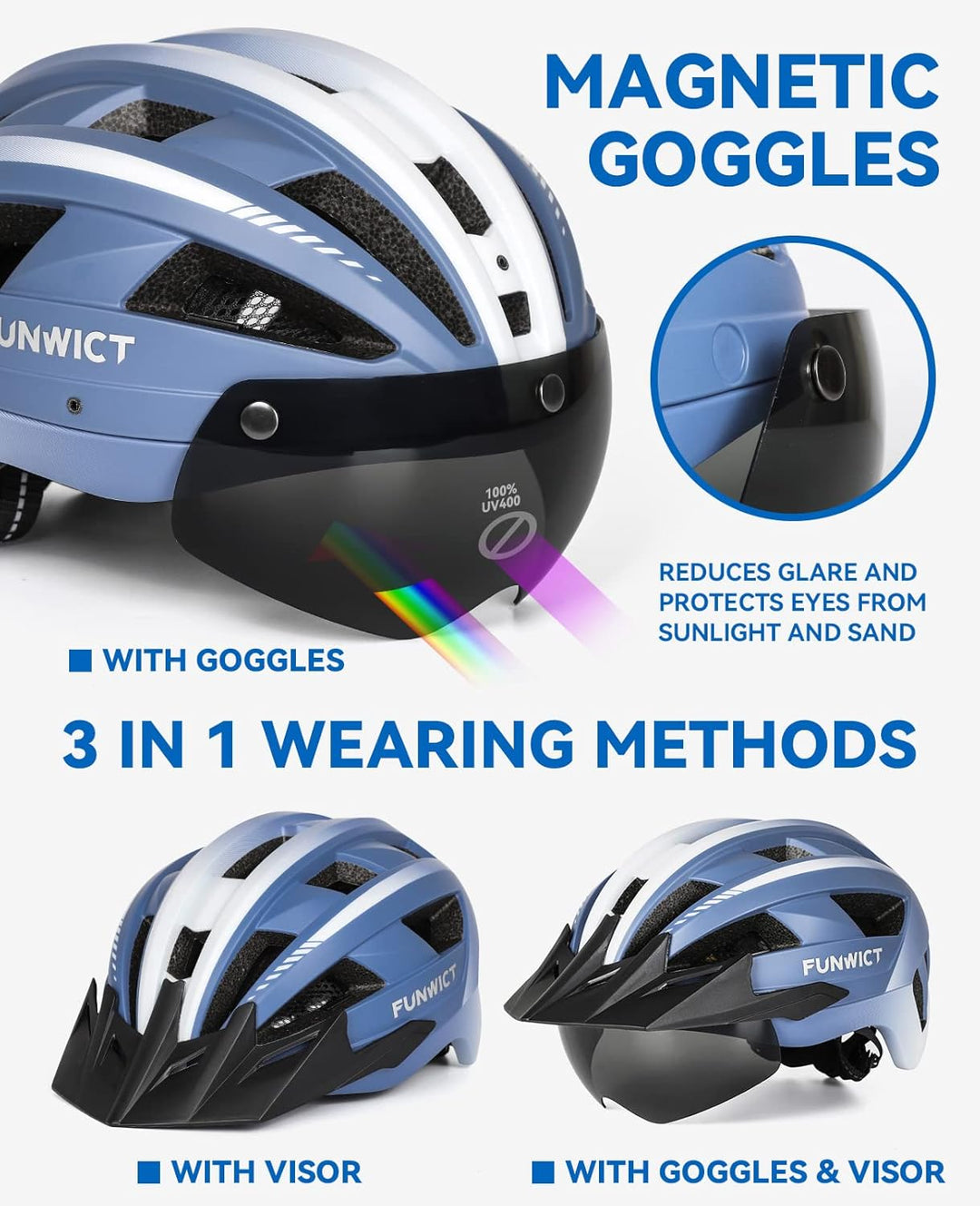 FUNWICT Fahrradhelm mit Visier für Herren Damen, Leichte Fahrradhelm mit Magnetischem Brille und USB