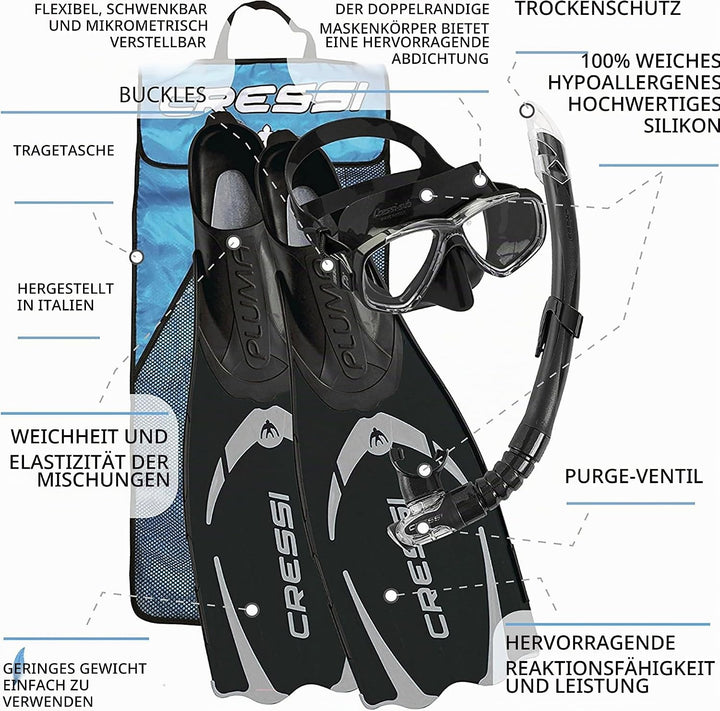Cressi Pluma Bag - Flossen, Maske und Schnorchelset, Tauchen und Apnoe, Shwarz, Unisex Erwachsene 39