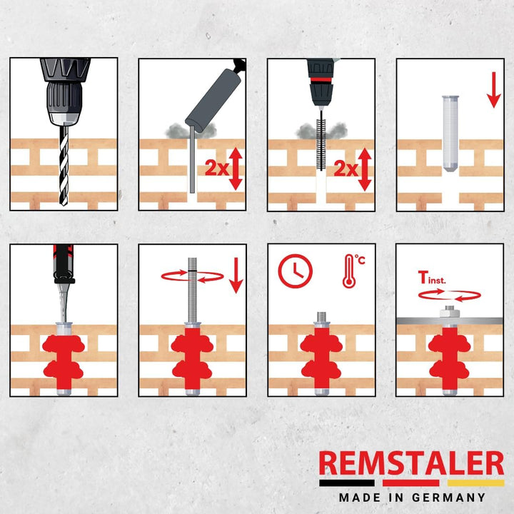 1x Remstaler INJEKTIONSMÖRTEL + ANKERSTANGE + SIEBHÜLSE im SET | Stahl verzinkt o. Edelstahl A4 | Ve