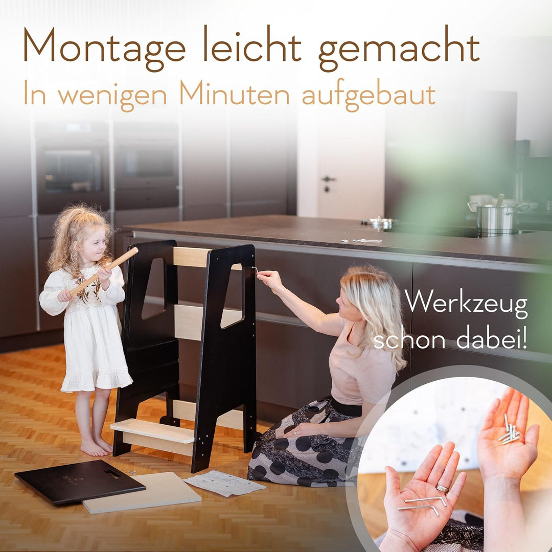 DENILUV Kinder Lernturm Höhenverstellbar Ab 1 Jahr Mit Abnehmbarer Front Tritthocker für Küche Bad L