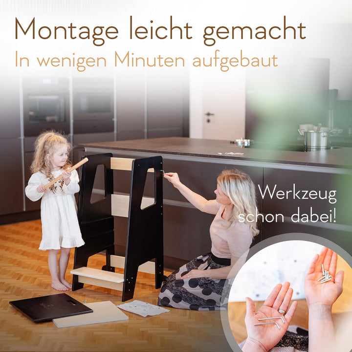 DENILUV Kinder Lernturm Höhenverstellbar Ab 1 Jahr Mit Abnehmbarer Front Tritthocker für Küche Bad L