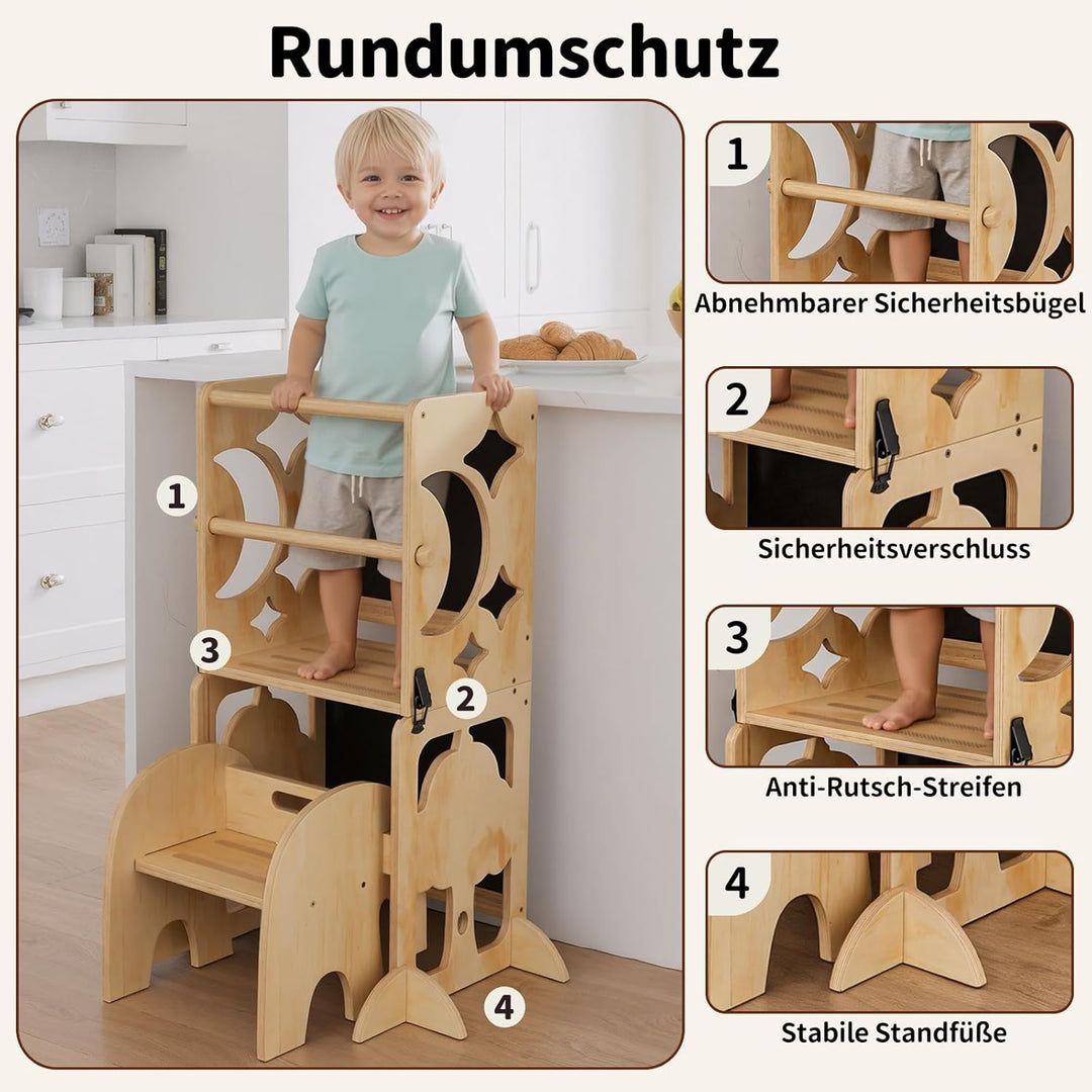 COSYLAND Lernturm ab 1 Jahr | 3 in 1 Learning Tower für Kinder | Klappbare Montessori Toddler Tower