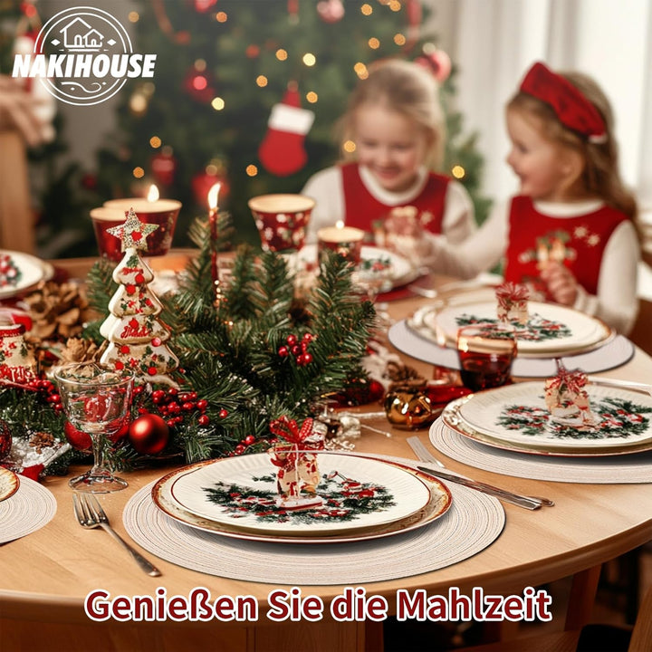Platzsets Rund Beige Geflochten Tischsets 12er Set Hitzebeständigem Tisch Tischsets Waschbar für Küc