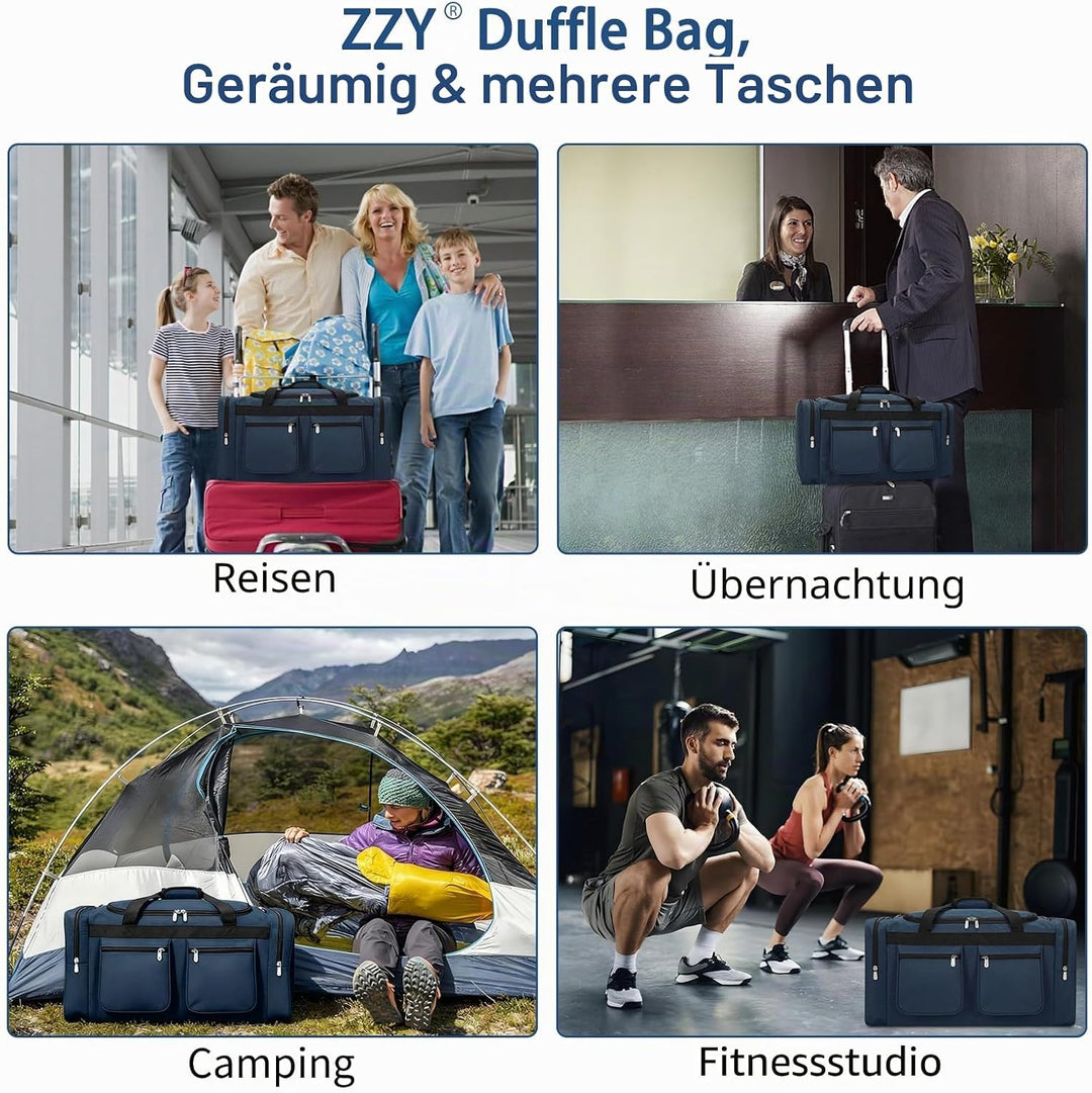 ZZY 55L Sporttasche Gross Herren – wasserdichte Weekender Tasche mit 2 Seitentaschen für Fitness, Gy