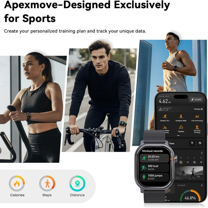KOSPET Smartwatch Herren, 1,96" AMOLED, Anrufannahme, Gesundheitscheck per Fingertipp, Schlaftracker