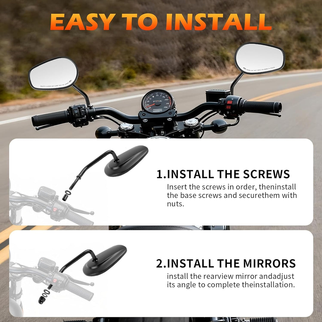 8mm Schwarzer Motorrad Rückspiegel Seitenlenker Rückspiegel für Sportster XL1200 883 48 Dyna Softail