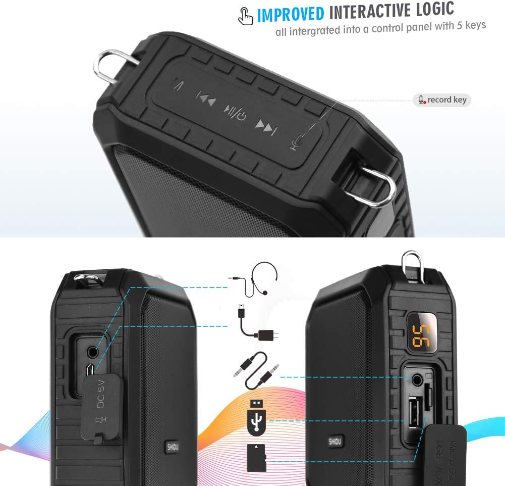 Sprachverstärker mit Mikrofon Headset SHIDU Mini Stimmverstärker Kabellos 18W 4400mAh Bluetooth Trag