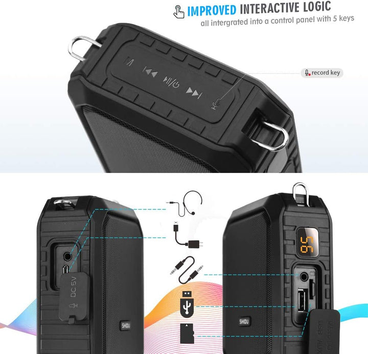 Sprachverstärker mit Mikrofon Headset SHIDU Mini Stimmverstärker Kabellos 18W 4400mAh Bluetooth Trag