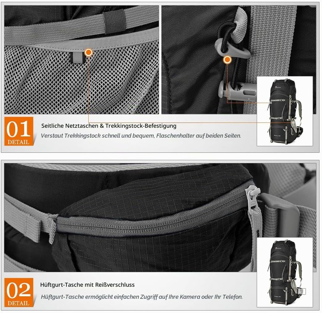MOUNTAINTOP 70L Trekkingrucksack Innenrahmen Rucksack Wanderrucksack Herren Damen Backpacking Rucksa