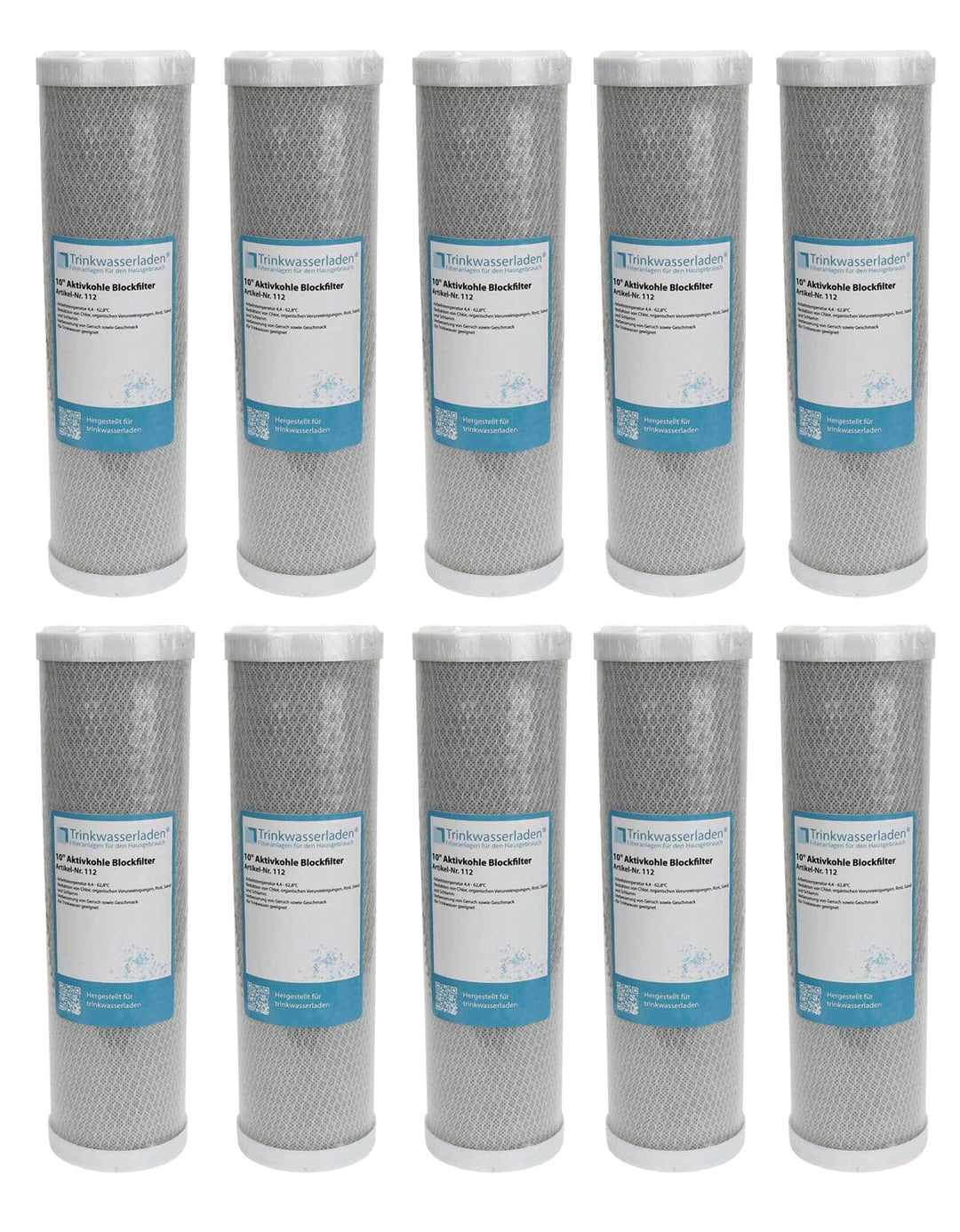 10x Trinkwasserladen 10" Aktivkohle Filter für Umkehrosmose, Kokos Filterkartusche, Trink- u. Brunne