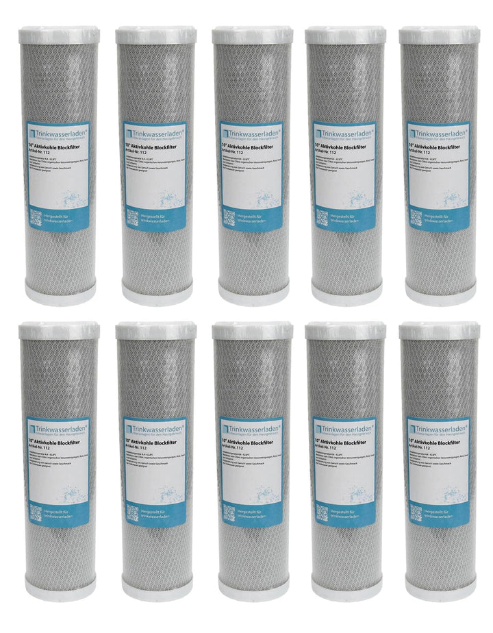 10x Trinkwasserladen 10" Aktivkohle Filter für Umkehrosmose, Kokos Filterkartusche, Trink- u. Brunne