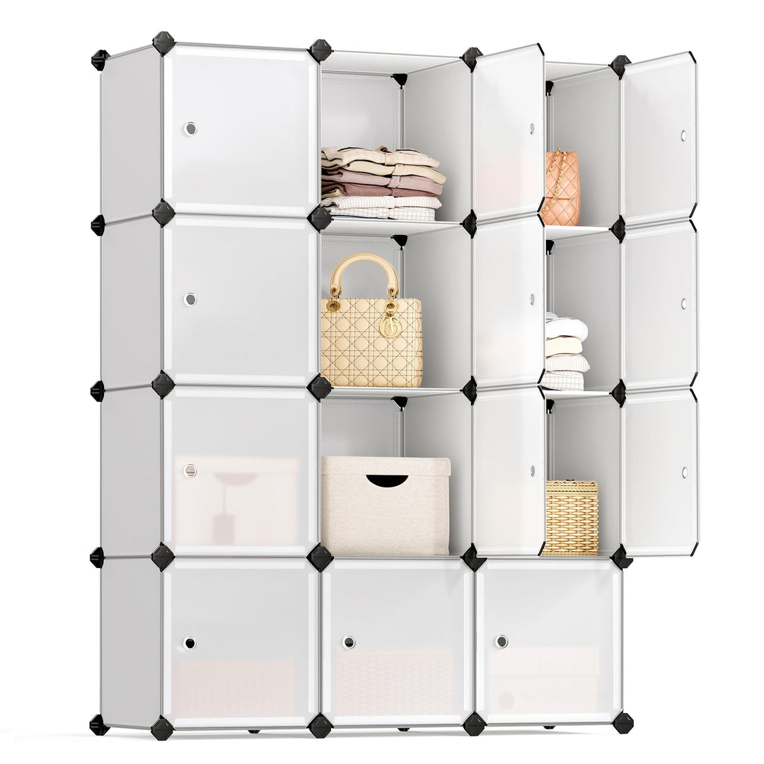 SONGMICS Regalsystem, Schuhregal, Set aus 12 Würfeln, Kleiderschrank aus Kunststoff, mit Türen, Stec