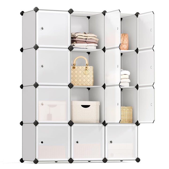 SONGMICS Regalsystem, Schuhregal, Set aus 12 Würfeln, Kleiderschrank aus Kunststoff, mit Türen, Stec