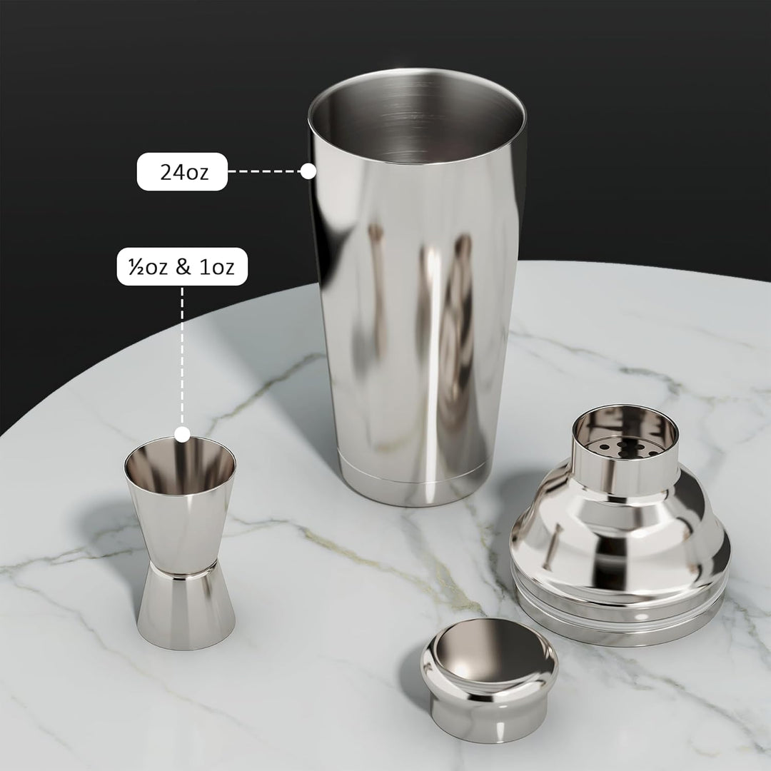 25 Stück Cocktail Shaker Set, 700ml Edelstahl Barkeeper Set mit Boston Shaker und Bar Zubehör, Mixol