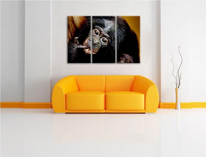 Dark süsses Orang-Utan-Junges Spezial 3-Teiler Leinwandbild 120x80 Bild auf Leinwand, XXL riesige Bi