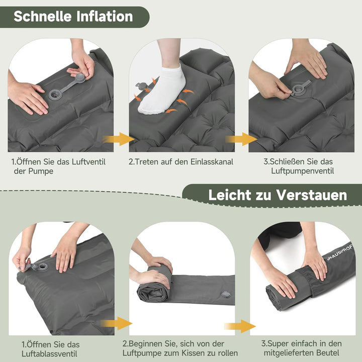 HAUSPROFI Isomatte Camping, Ultraleicht Camping Luftmatratze mit Fusspumpe & Kissen, Aufblasbare Mat