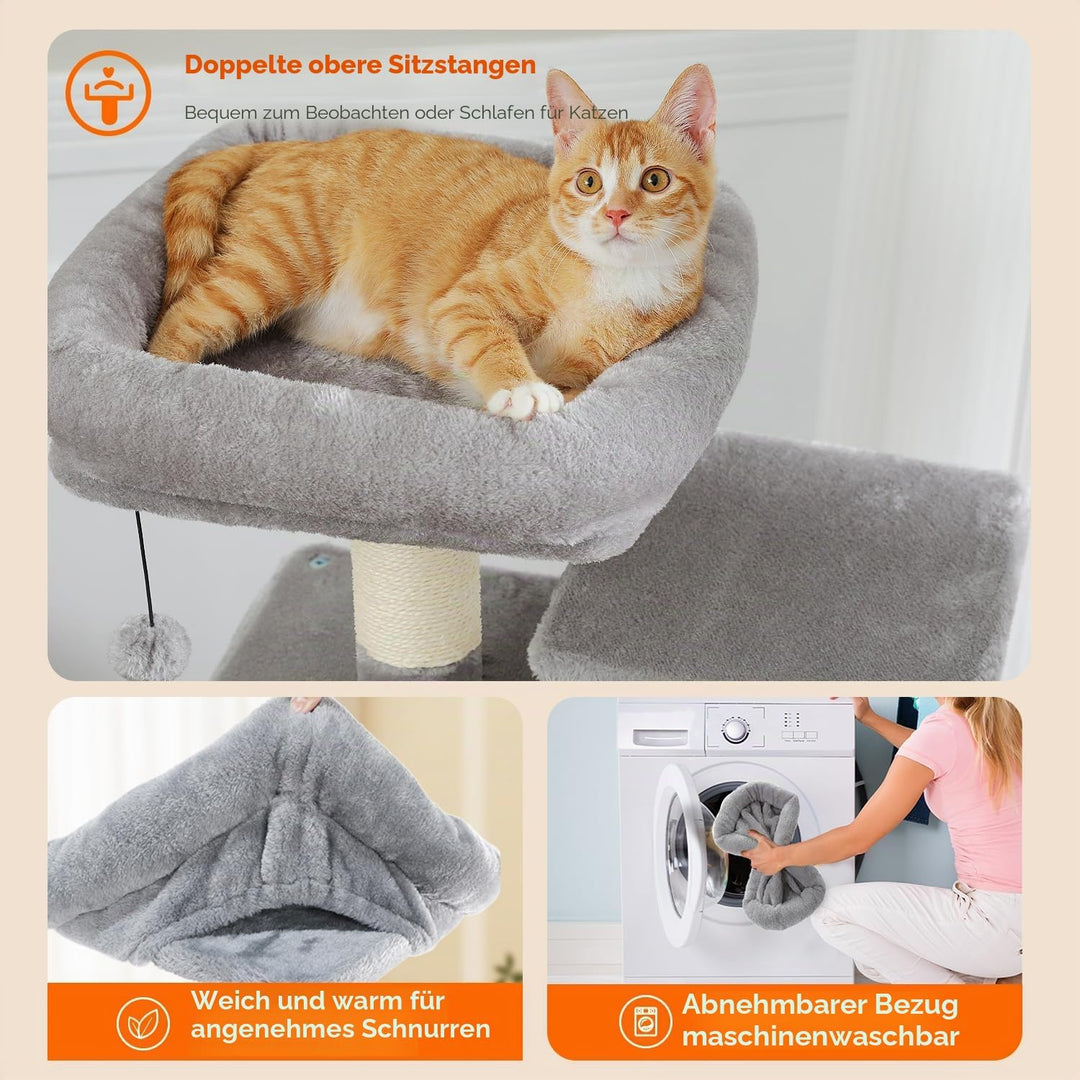 PAWZ Road Grosser Kratzbaum, 136 cm Katzenturm für grosse Katzen, Katzenhaus mit Sisal-bezogenen Kra
