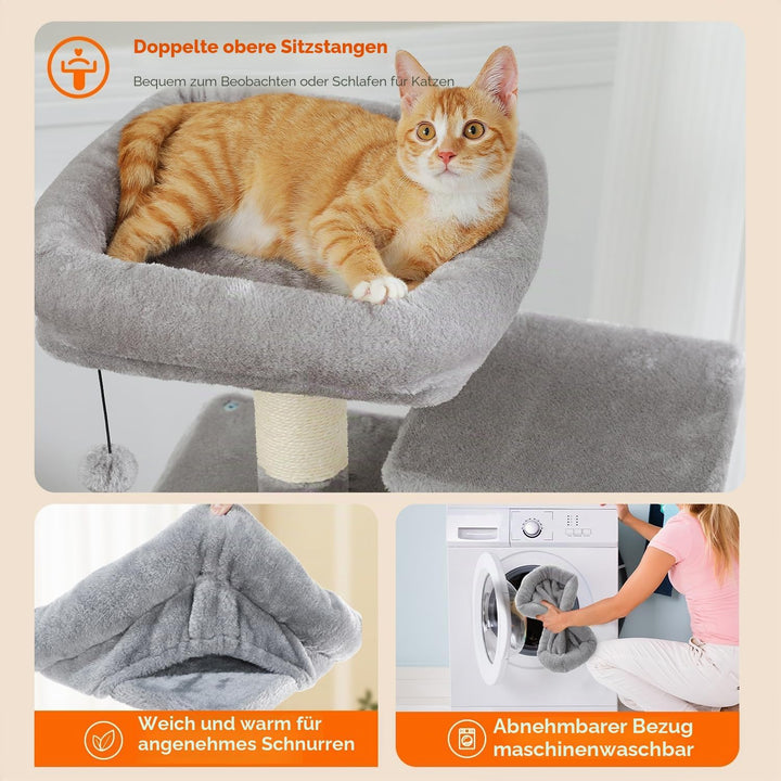 PAWZ Road Grosser Kratzbaum, 136 cm Katzenturm für grosse Katzen, Katzenhaus mit Sisal-bezogenen Kra