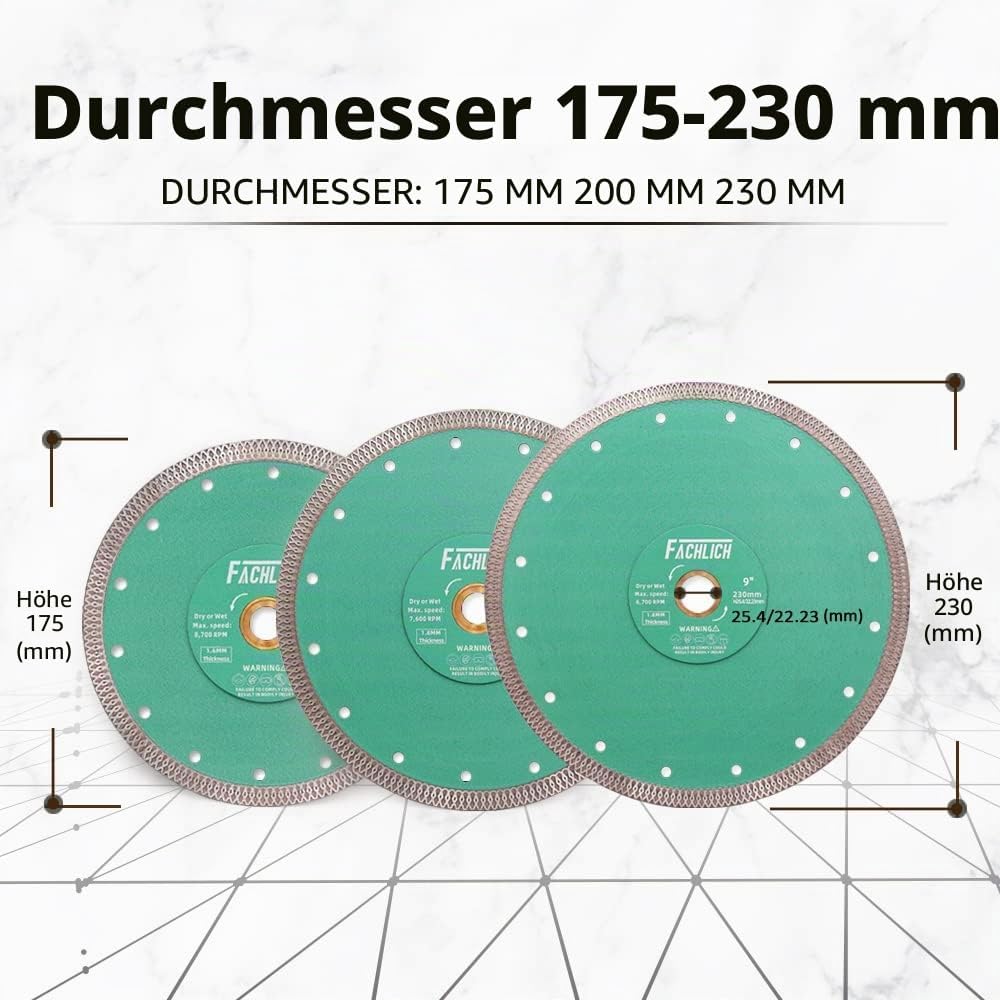 FACHLICH Diamant Trennscheibe 230MM Turbo Mesh Diamantklinge mit X Felgensegment für Hart Keramik Po