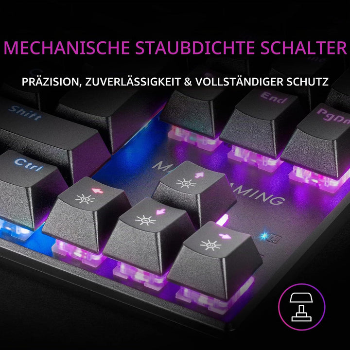 Mars Gaming MK80 Schwarz, US Sprache, Mechanische Gaming Tastatur TKL FRGB, Antighosting, Switch Mec
