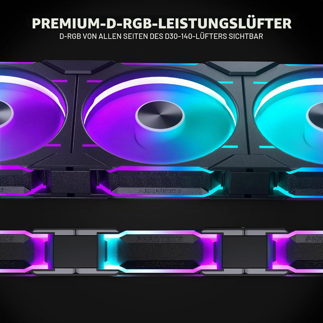 Phanteks D30 PWM Regular Airflow, D-RGB Lüfter, 3er Pack - 140mm, schwarz Standard x3 Black, Standar