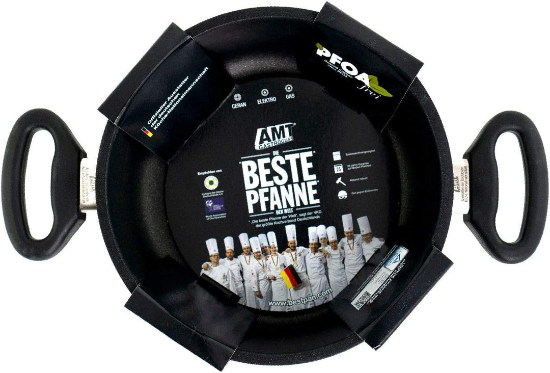 AMT Gastroguss Schmortopf, Ø 20 cm, 8 cm hoch, mit zwei Seitengriffen, backofenfest, Aluguss (Alumin