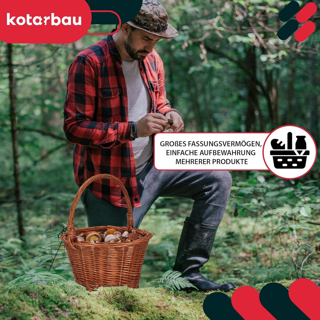 KOTARBAU® Einkaufskorb - Aufbewahrungskorb - Korb Geflochten - ⌀ 36 cm - Pilzkorb – Korb für Obst –