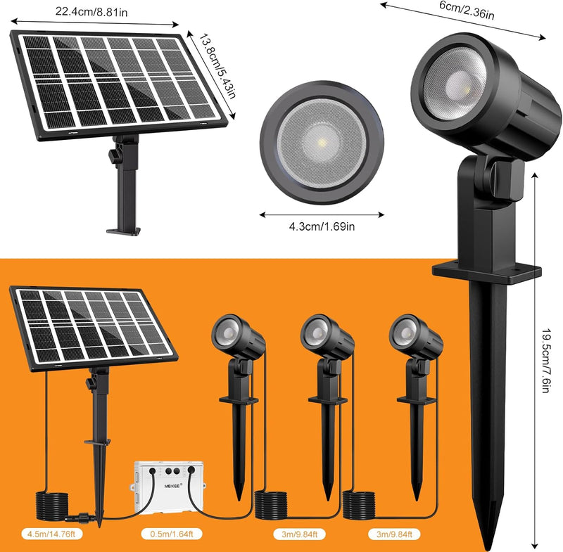 MEIKEE Solarstrahler für Aussen 3 Stück 2700K Warmweiss Solarlampen für Aussen 5000MAH IP66 Wasserdi
