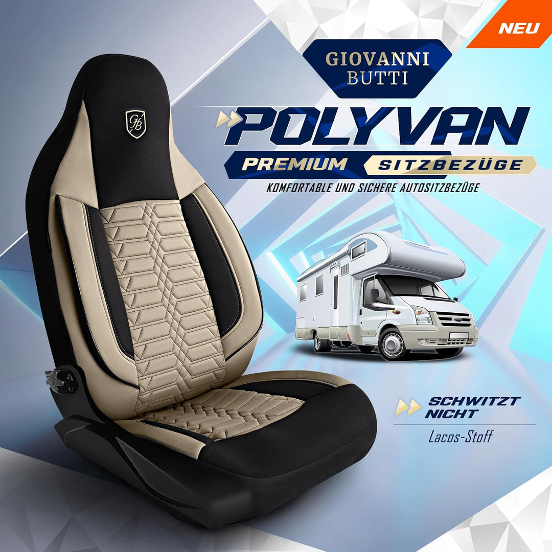 Autositzbezüge Universal für Wohnmobil & Caravan - Vordersitze Auto Sitzbezug Lacoste-Stoff, Beige-S