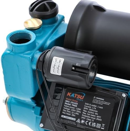 KATSU Wasserpumpe Hauswasserwerk Gartenpumpe 130W, Abschaltautomat mit einstellbarer Druckregelung,