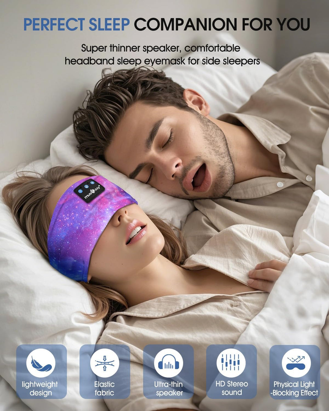 MUSICOZY Schlafkopfhörer Bluetooth 5.4, Bequem &amp; Ultraleicht Stirnband kopfhörer zum Schlafen mit Hi