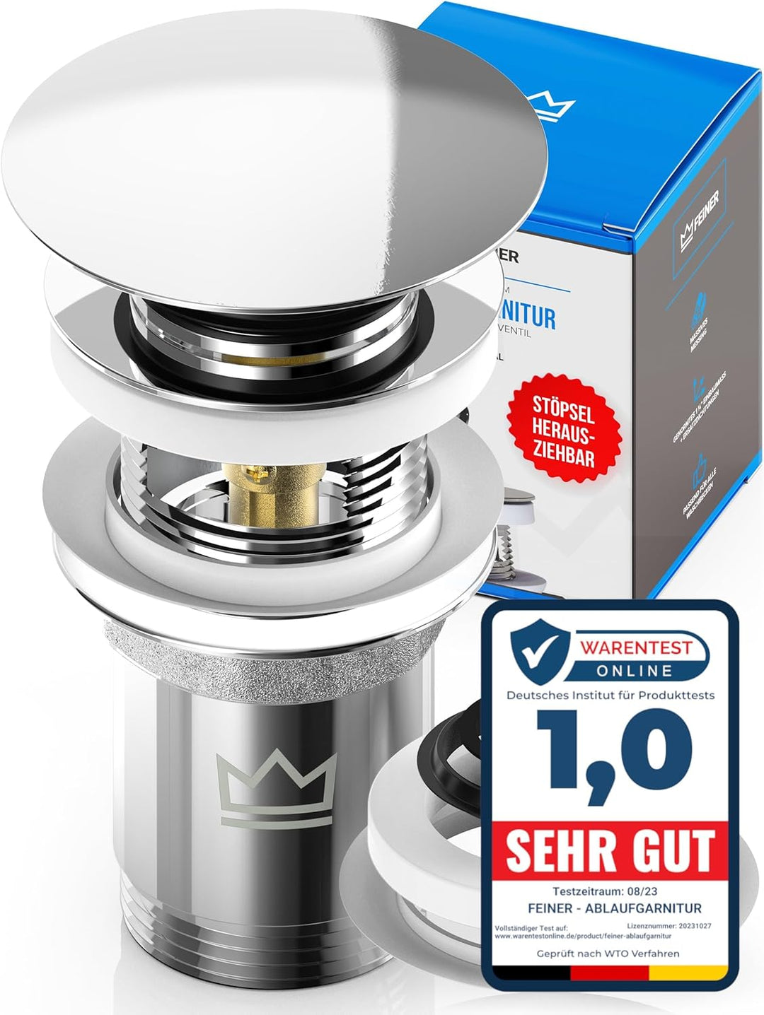 FEINER® Universal Waschbecken Ablaufgarnitur für Waschbecken & Waschtisch Aller Art MIT Überlauf, St