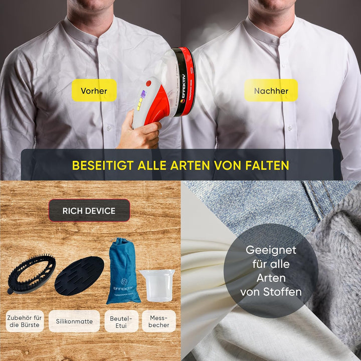 Dampfglätter EFFEKTIV TurboVapor 1050X, Kontinuierlicher Dampf 400mg/min, 3in1 Ultra-Kompakt Dampfbü