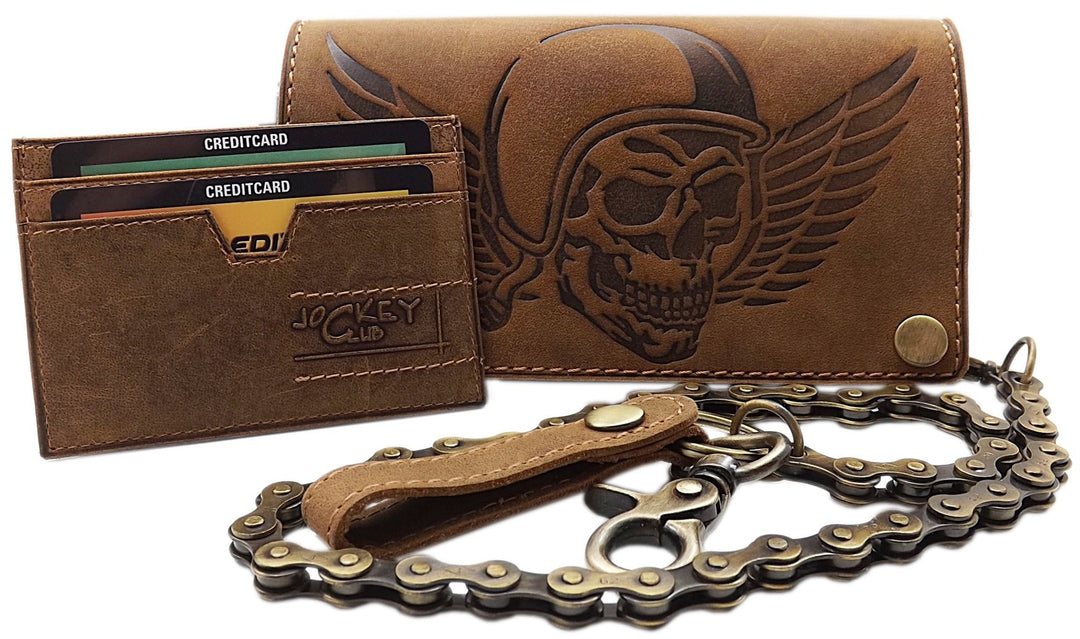 myledershop Echt Büffel-Vollleder Querformat Bikerbörse/Geldbörse/Geldbeutel/Portemonnaie mit Metall