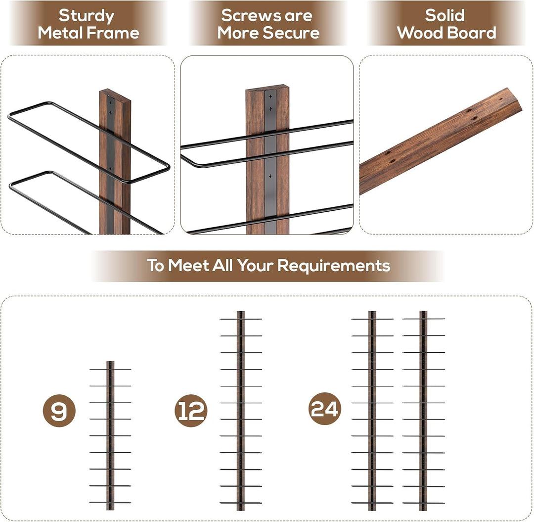 B4life Weinregal Flaschenregal, Weinregal Wand für 9 Weinflaschen -Weinregal Wand Holz, Metall Schwa