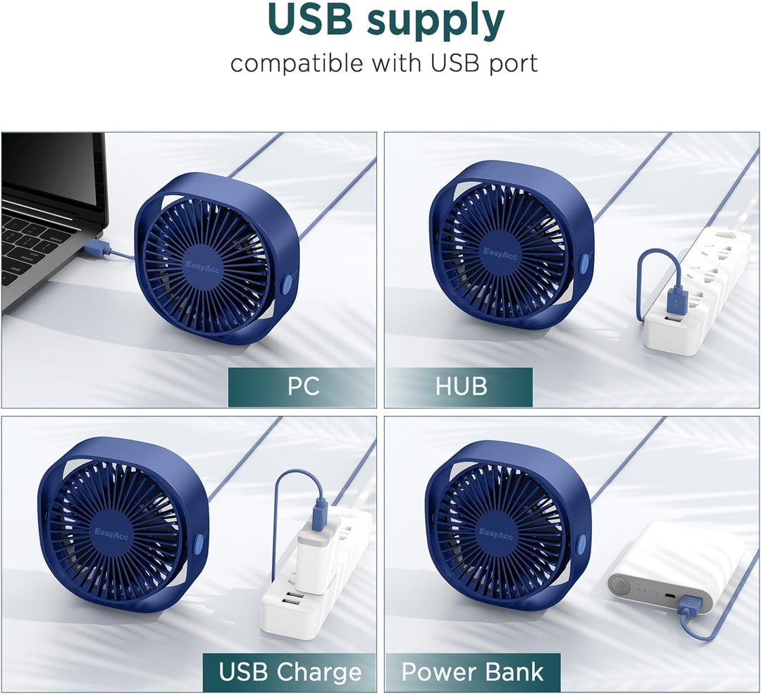 EasyAcc USB Ventilator, Mini Ventilator, Leise USB Tischventilator mit 2 Jahre Garantie, Starker Exq