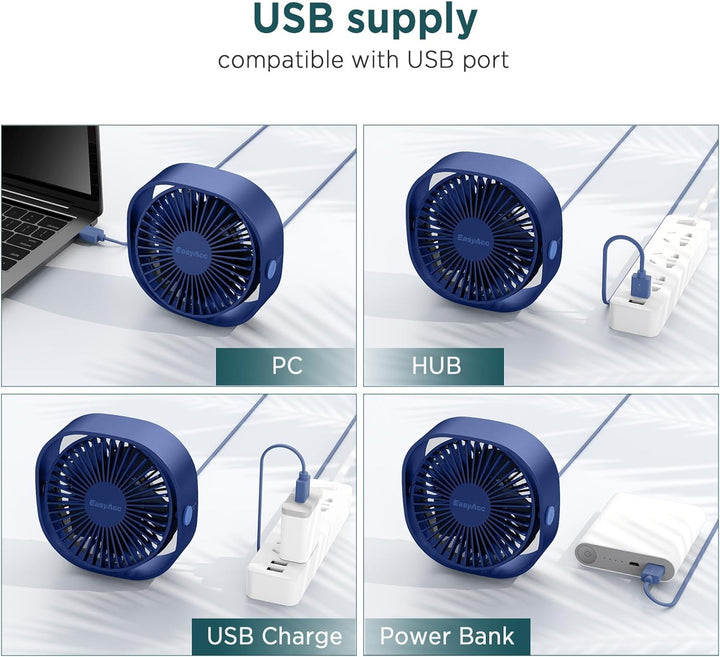 EasyAcc USB Ventilator, Mini Ventilator, Leise USB Tischventilator mit 2 Jahre Garantie, Starker Exq