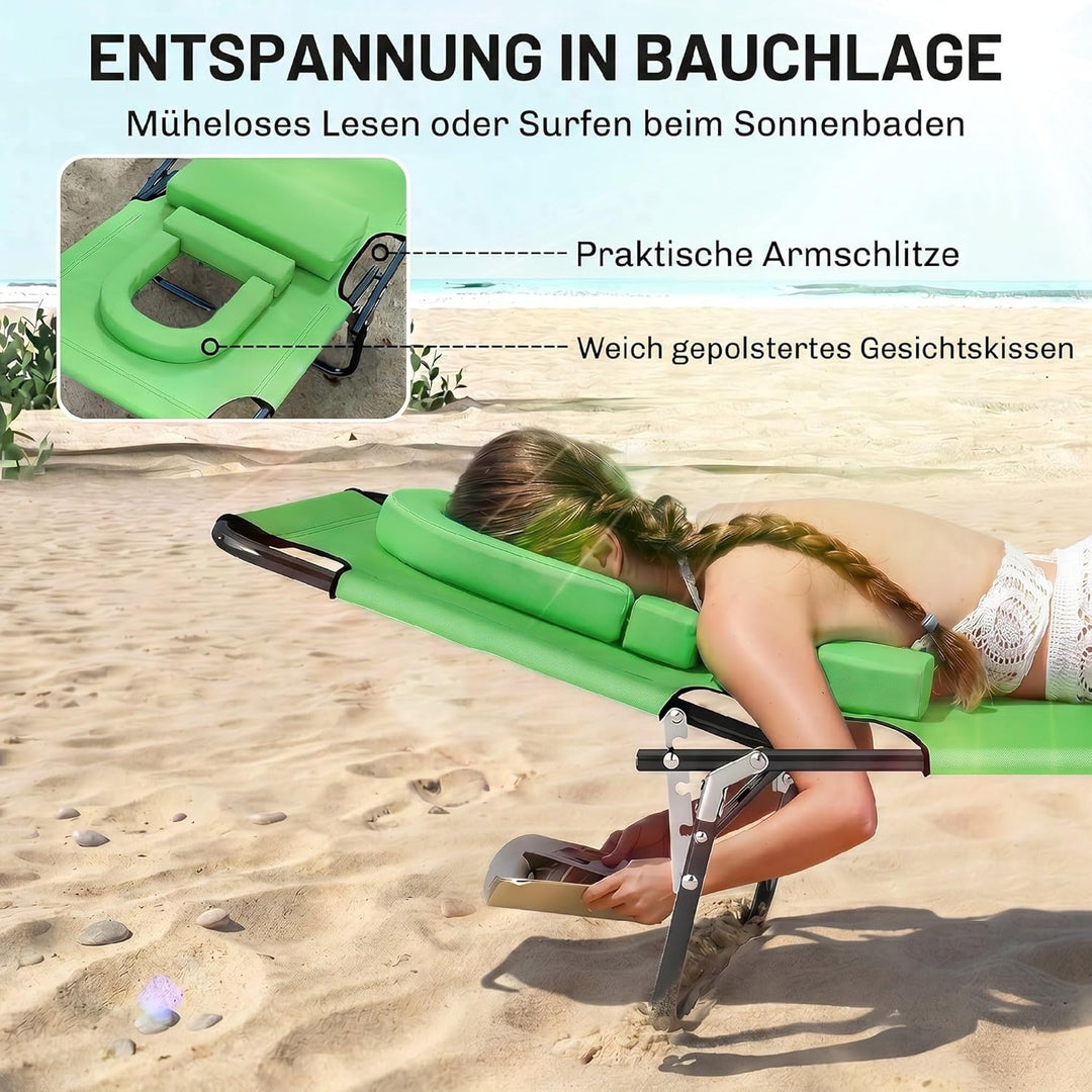Outsunny Sonnenliege klappbar Gartenliege mit Gesichtsloch, Kopfkissen, Liegestuhl mit 4-Fach verste