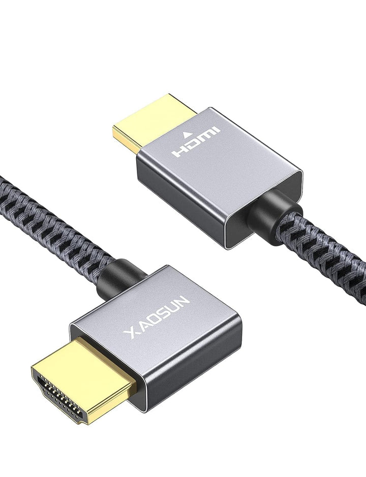 XAOSUN HDMI 2.0 Kabe Winkelstecker-3M,18 Gbps HDMI Kabel 90 Grad für 4K@60Hz, HDR, 3D | Geflochtenes