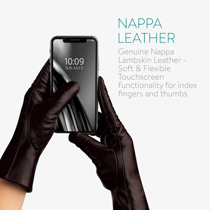 Navaris Touchscreen Nappa Lederhandschuhe für Damen - Leder Handschuhe aus Lammleder mit Kaschmir Mi