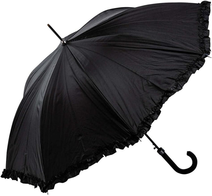 LUCKYWEATHER Regenschirm Stockschirm Damen Rüschenschirm schwarz/pink Auf-Automatik Double Layer I S