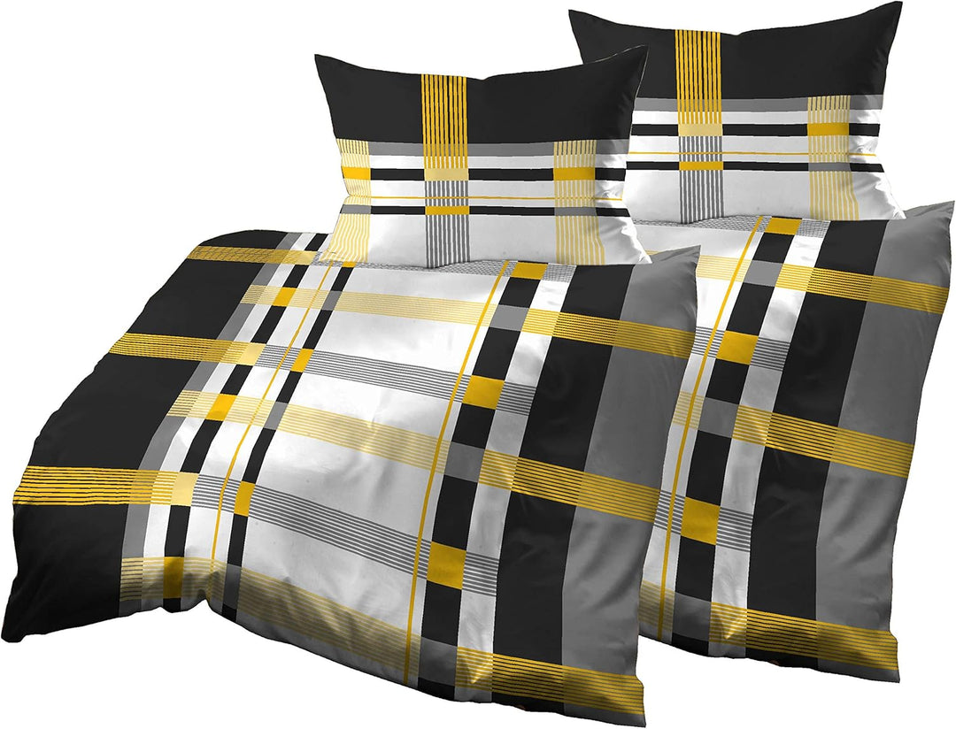 Gerald Wittmann 4teilig Bettwäsche-Set 2X 155x220 cm + 2X 80x80 cm, Baumwolle Mako Satin, Kariert Sc