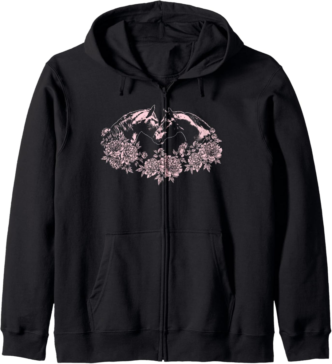 Pferde mit Blumen, Herz, rosa Kapuzenjacke