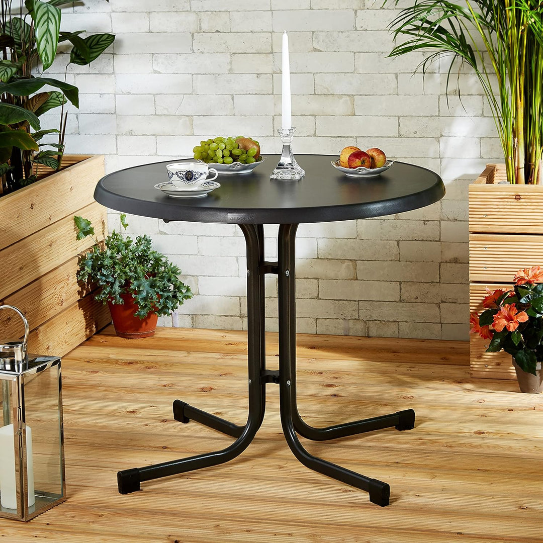 Sieger 209/G Boulevard-Klapptisch mit mecalit-Pro-Platte Ø 86 cm, Stahlrohrgestell eisengrau, Tischp