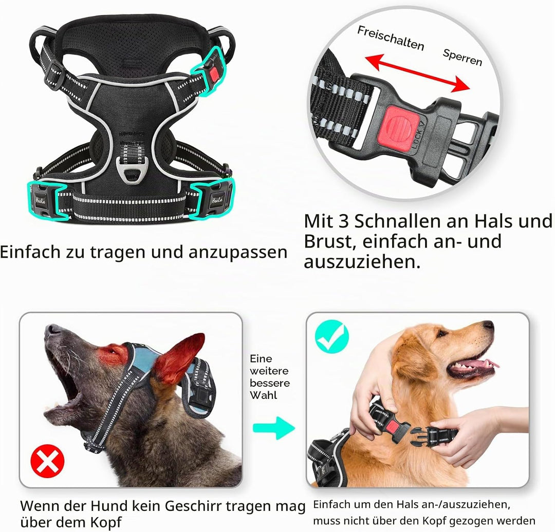 HEELE Hundegeschirr, Brustgeschirre für Hunde, Laufgeschirre Hund mit abschliessbarem Schnappverschl