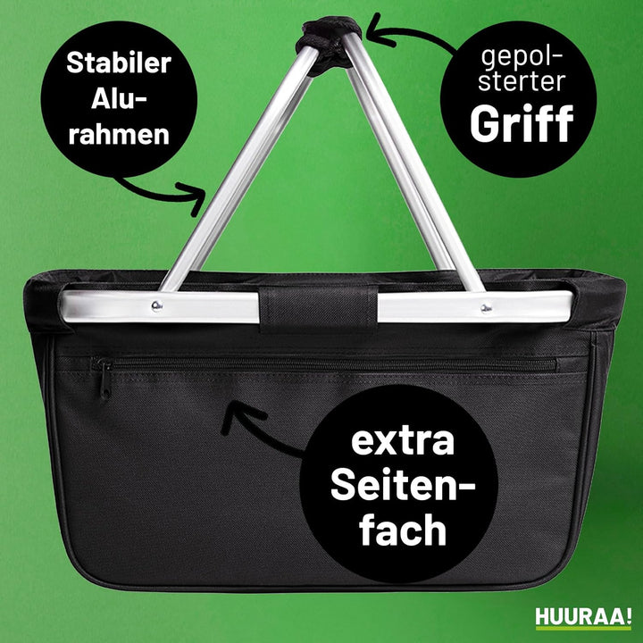 Huuraa Einkaufskorb Lehrerin mit Herz 20 Liter Black faltbarer Tragekorb Geschenkidee