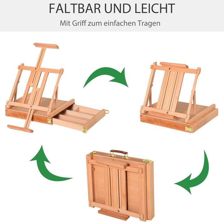 HOMCOM Tischstaffelei Winkelverstellbare Staffelei mit Griff Kofferstaffelei zum Malen & Zeichnen Fa