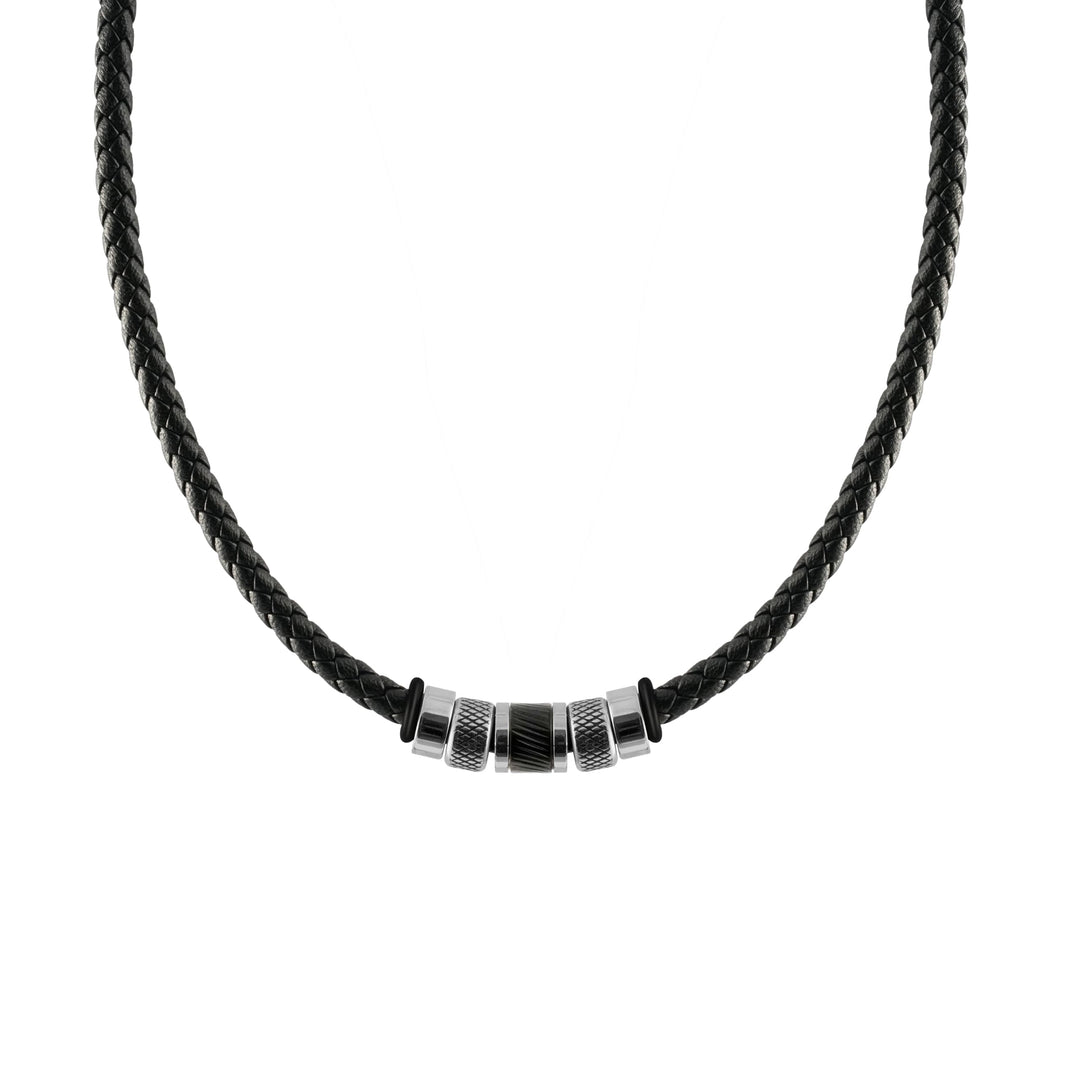 Halskette Herren Leder, Herren Kette mit Edelstahl Halsband Anhänger, Geflochten Lederkette, Halssch