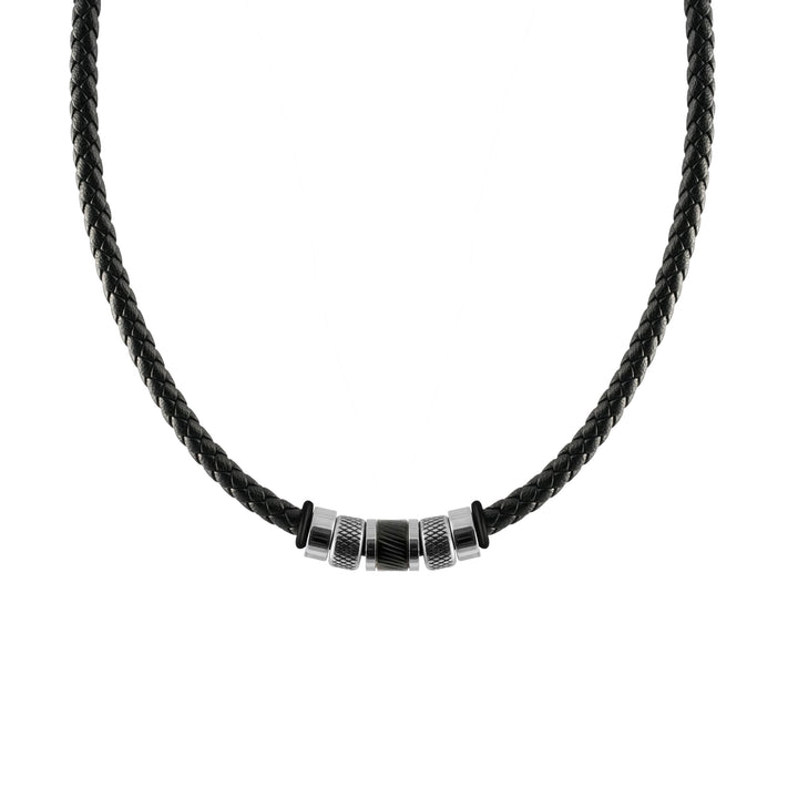 Halskette Herren Leder, Herren Kette mit Edelstahl Halsband Anhänger, Geflochten Lederkette, Halssch