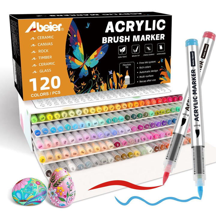 ABEIER 120 Farben Acrylstifte für Steine Wasserfest Brush Tip Acrylic Pens Set, Acrylmarker Schnellt